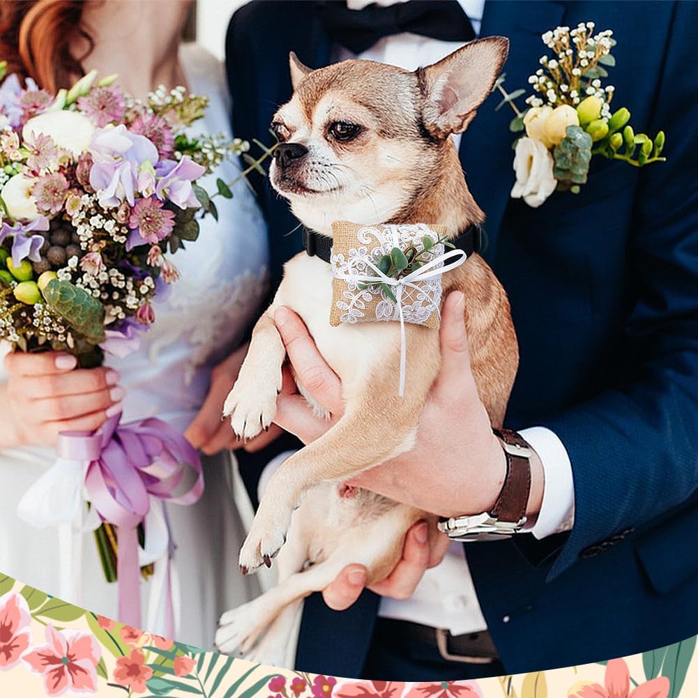 NBEADS 7.48x3.15inch Dog Rings Bearer Wedding Pillows, Wedding Rings Pillow Bearer Cushion with Alloy Swivel Clasps and Dog Collar for Engagement Proposal Dogs Ceremony Party, Navajo White
