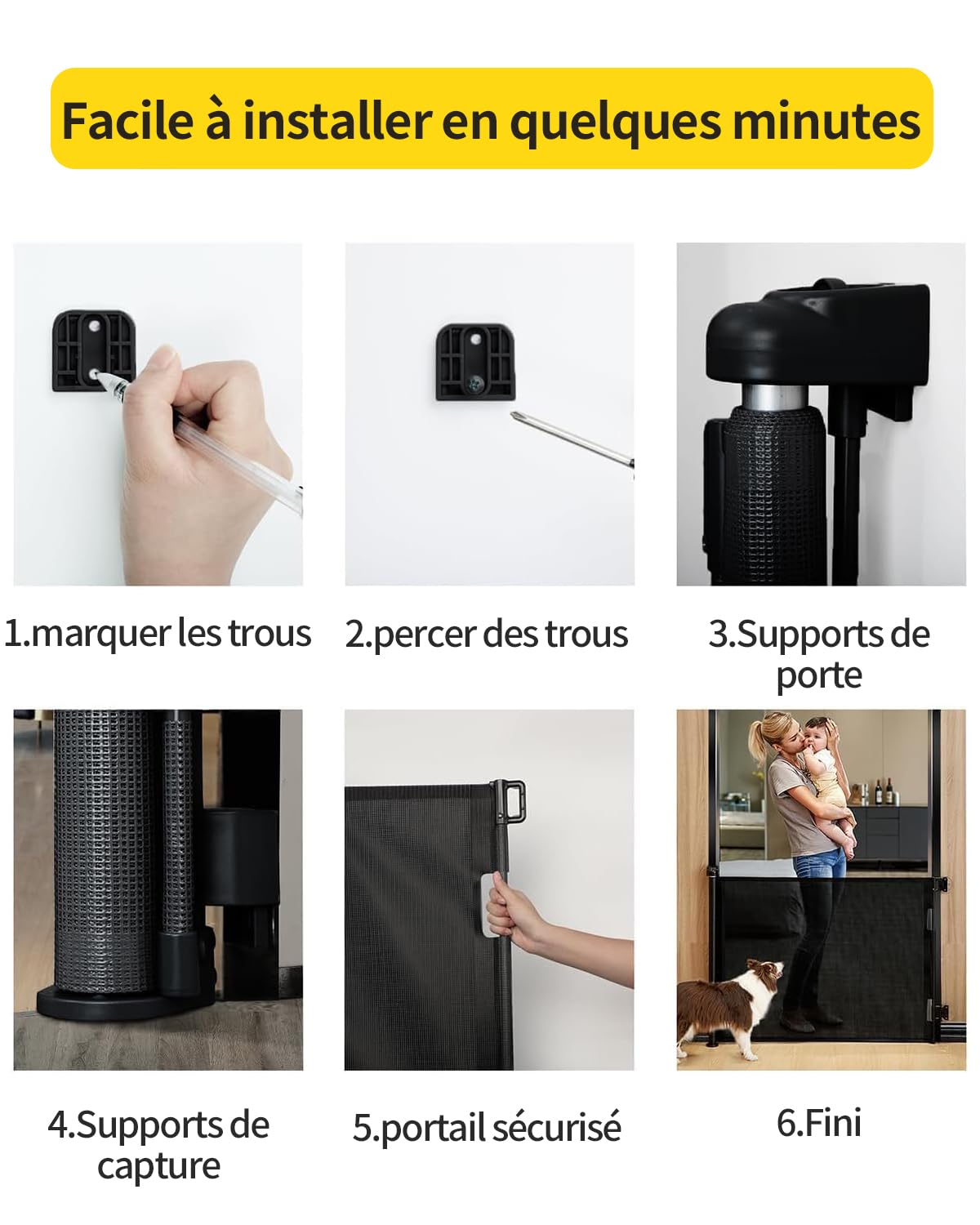 Barriere de Securite Enfant bebe Extensible Retractable 0-140cm - Barrière Escalier Enfant et Chien pour Intérieur/Extérieur, Couloirs（Noir）