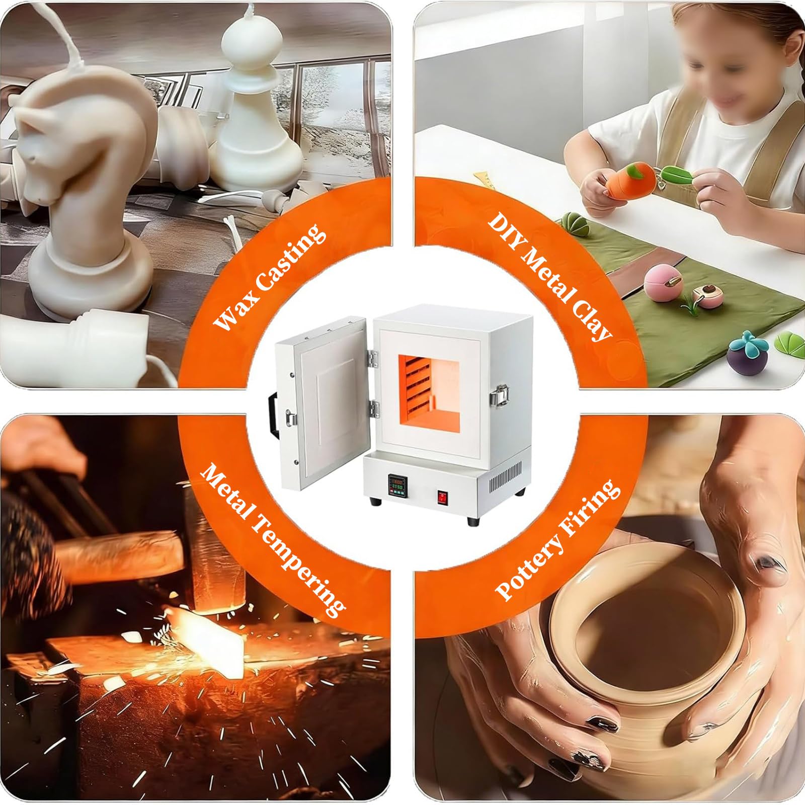 Forno Elettrico per Ceramica, Forno a muffola da Tavolo da 1150℃, Forno per Fibra Ceramica Chiuso, con Controllo Integrato Tramite Programma, per la creazione di Gioielli