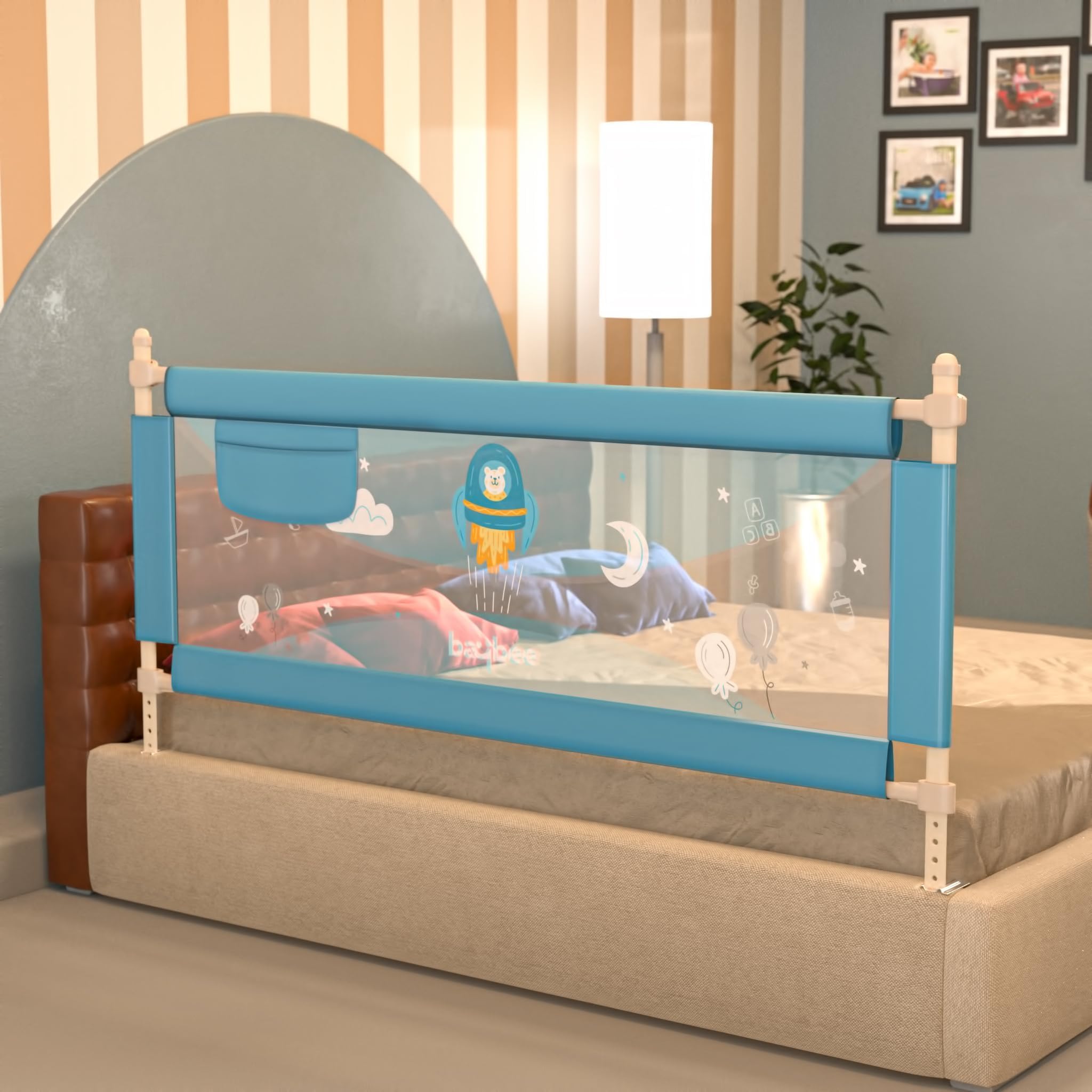 Baybee Bed Rail Guard Barrier for Baby Portable Safety Adjustable Height Falling Protector Fence Foldable Safeguard Bed Rails Single Side Bed for Newborn Toddler Kids (Pack of 1) (150x63 cm, Blue)