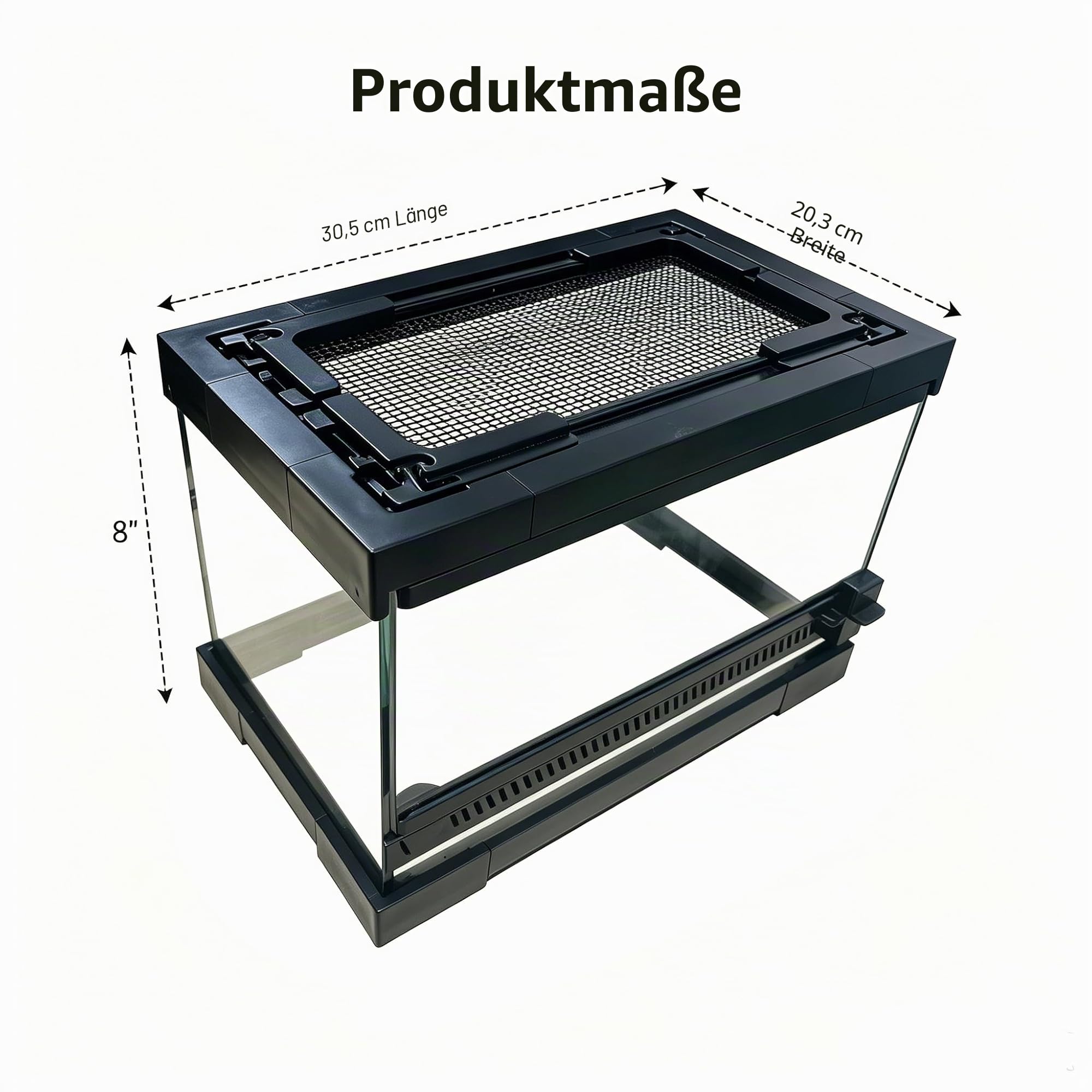 Glas Terrarium Reptilien Fütterungsbox Transparent Transport Box für Schnecken Spinnen Gecko Hamster Schlangen Schildkröten, 30 x 20 x 17 cm
