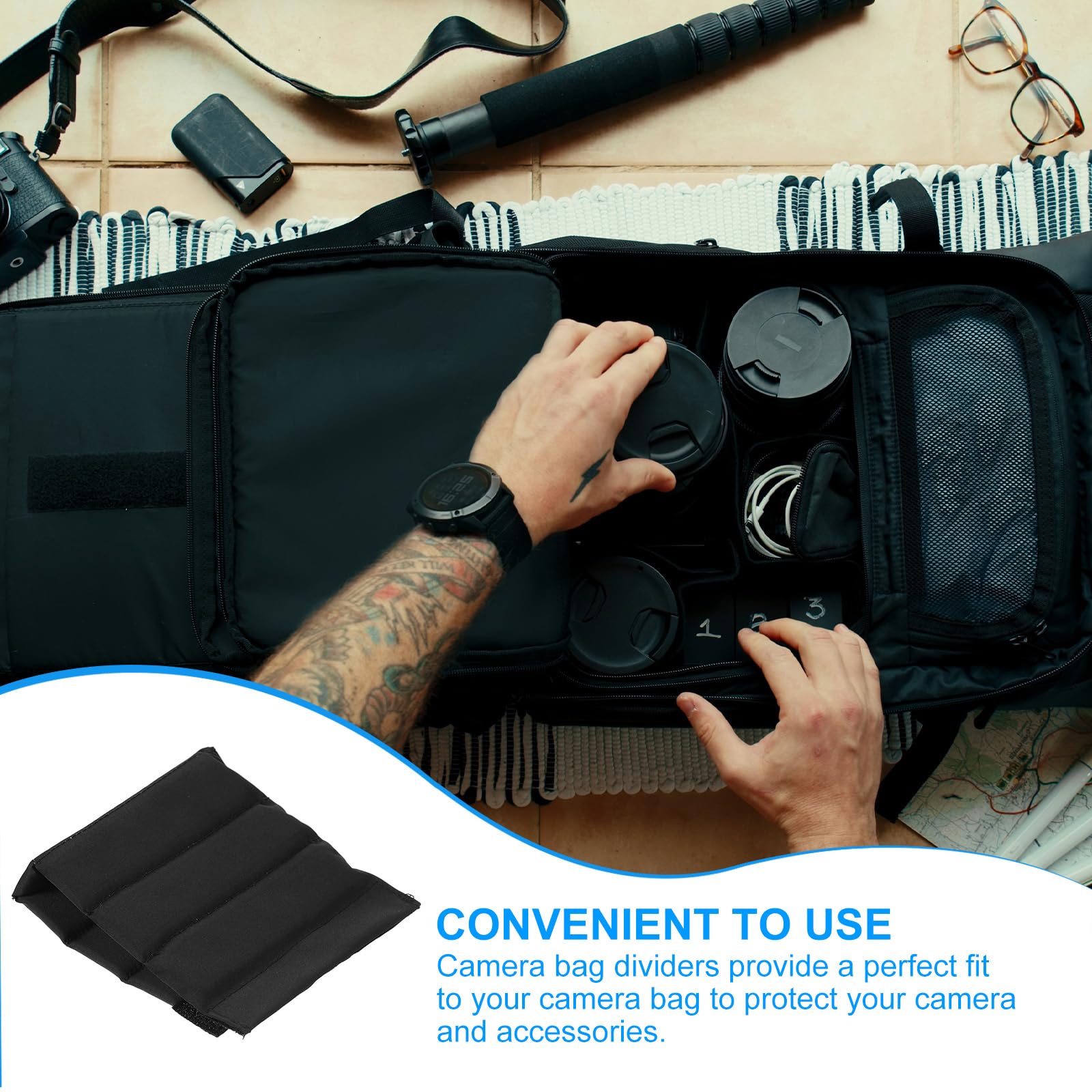 PATIKIL Divisor de Bolsa para Cámara, 2Pcs 22cmx12cmx0.8cm Almohadilla Separadora A Prueba de Golpes para Bolsa de Cámara Protectora de Lentes para Cámara Organizador Universal, Negro