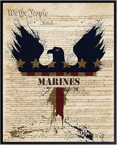Patriotic Marines Art Poster - 8x10 Wall Decor - American Eagle Home Decoration Print for Living Room, Bedroom, Office - Gift for U.S. Military