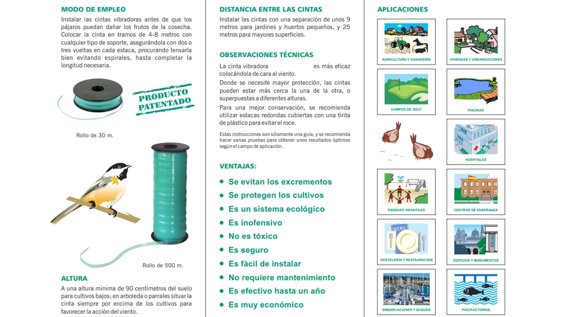 Bricoloco Cinta espantapájaros ahuyentador de pájaros Que vibra acústica y ópticamente. Protección ecológica efectiva contra Aves intrusivas (Rollo de 30 MTS (6 Unidades))