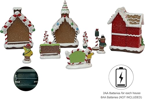 Miniatura 5 de MOMENTS IN TIME Juego de 10 piezas de aldea de pan de jengibre, luces LED, funciona con pilas, poliresina pintada a mano
