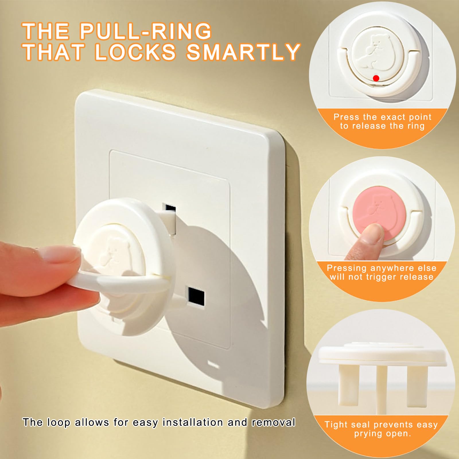 PUREASY 8-Pack Plug Socket Covers UK, White ABS Socket Covers with Hidden Pull Ring & Cute Bear Design - Image 2