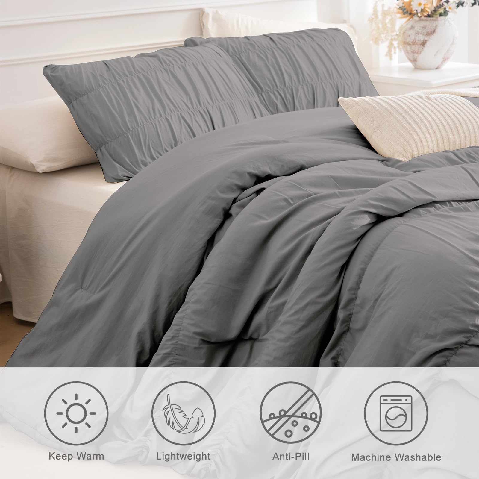 Masaca Juego De Edredón Con Volantes Estilo Shabby De Tamaño King, Estilo Rústico Y Vintage, Con