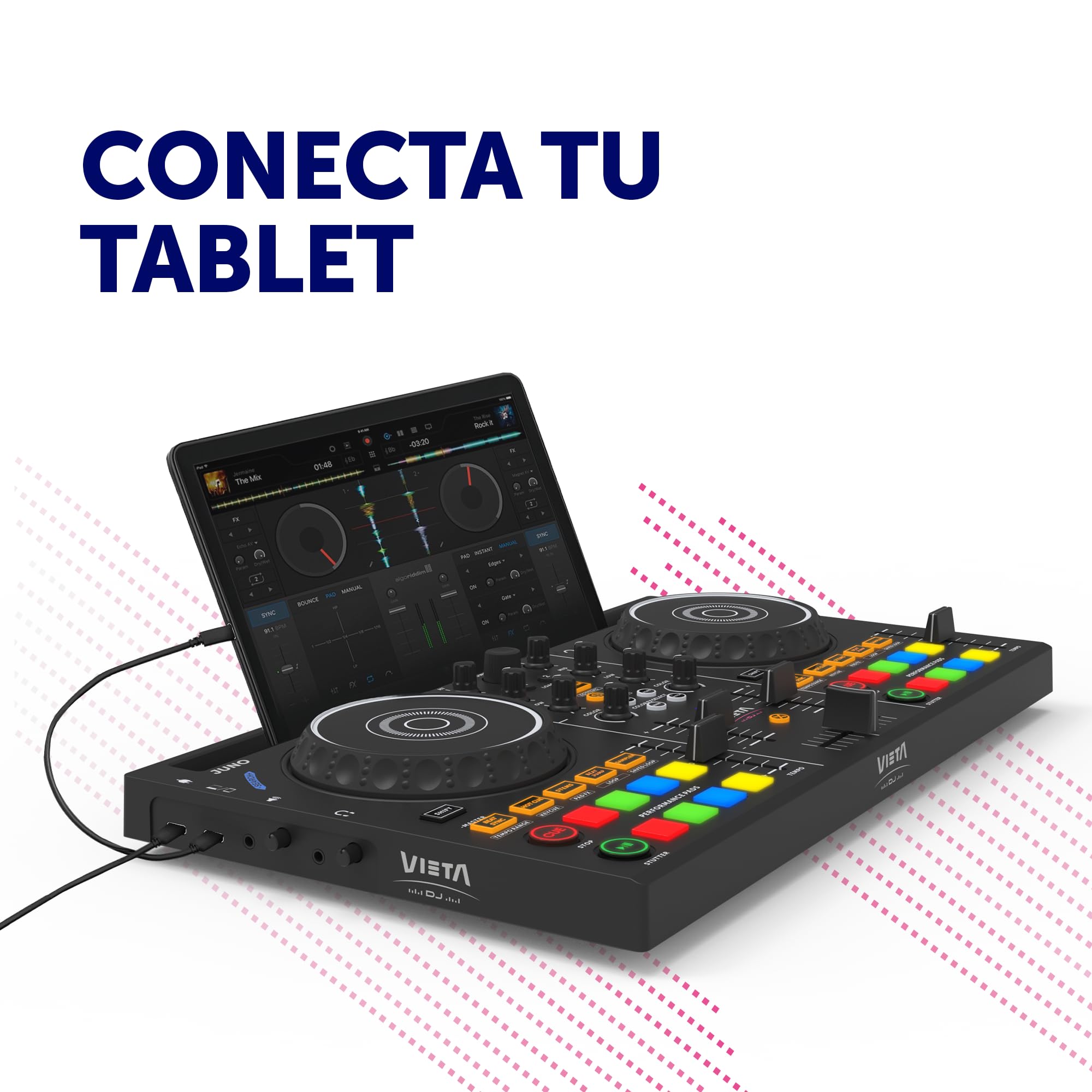 VIETA PRO Mixer DJ Bluetooth professionale con scheda audio integrata. Controller DJ Con Luci Integrate RGB, Mixer DJ Controller e Interfaccia Audio. Mixer DJ Juno