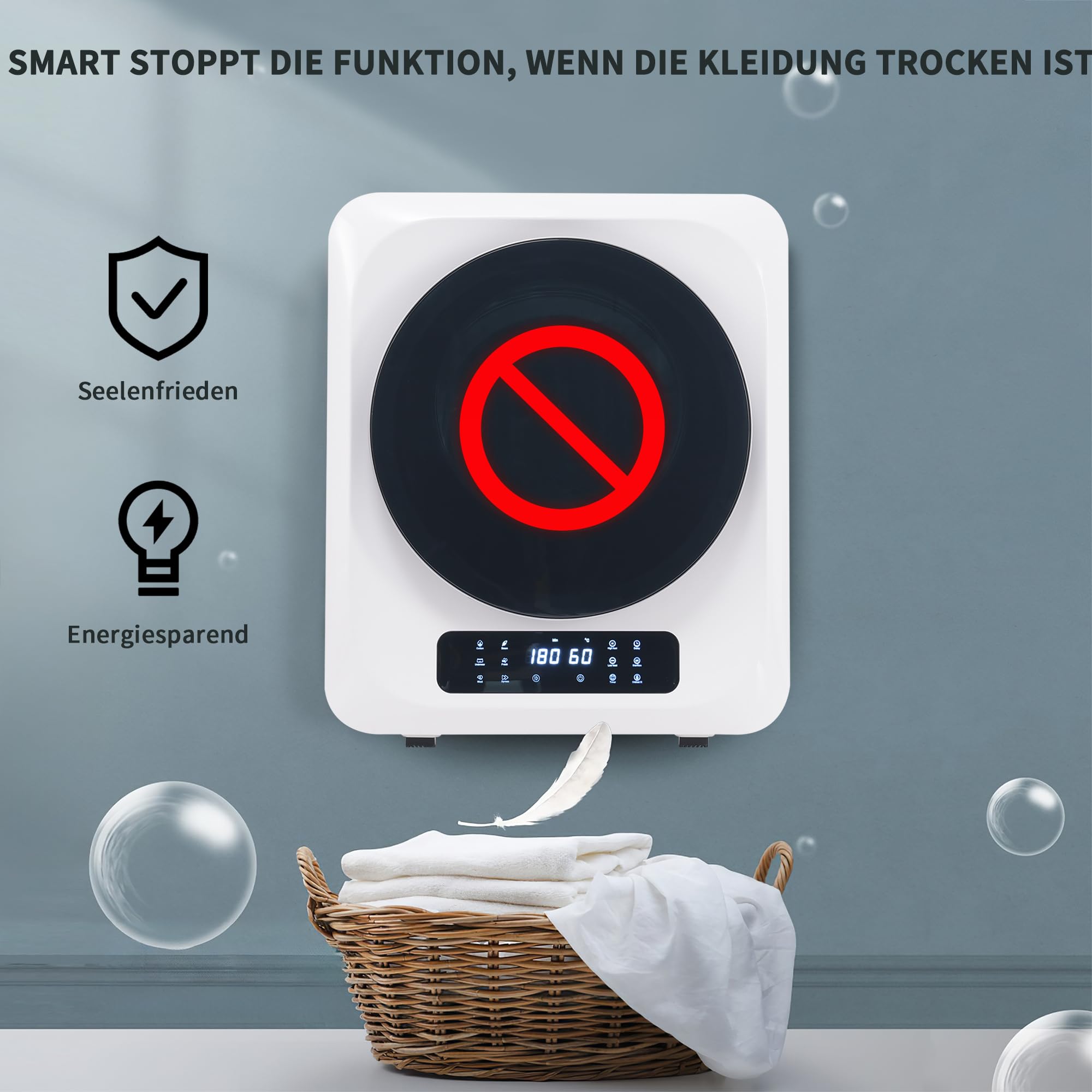 DRIXNO Ablufttrockner Trockner Mini Wäschetrockner Dryer Machine, 850w/2,5kg/Weiß/48x40x58cm, Überhitzungsschutz, wandmontierbar [Energieklasse C]