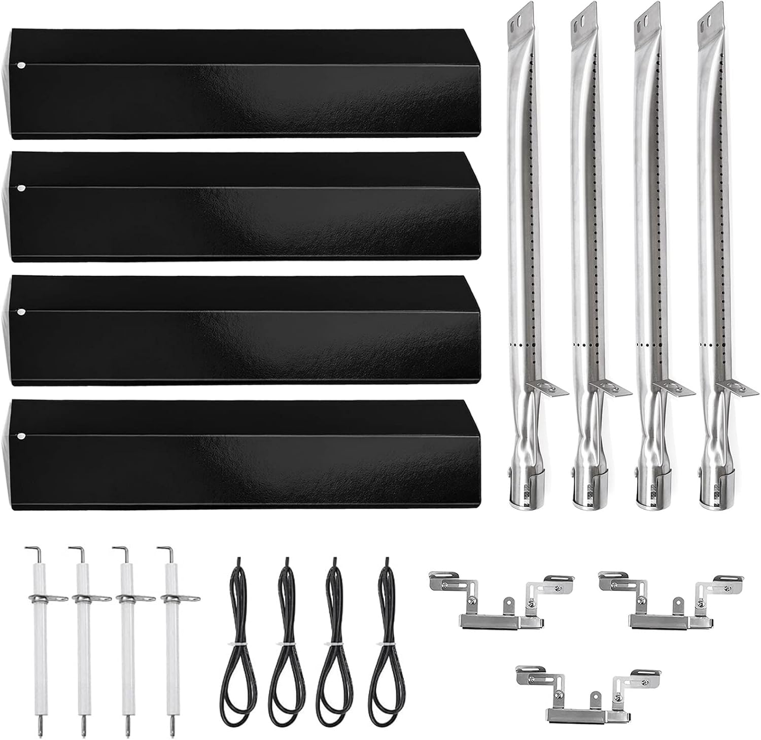 Hiorucet Grill Replacement Parts for Brinkmann 810-3660-S, 810-3660-F, 810-4557-0, 810-4457-F Gas Grill Models. Grill Burner, Porcelain Heat Plate, Adjustable Carryover Tubes and Ignitors Repair Kit.