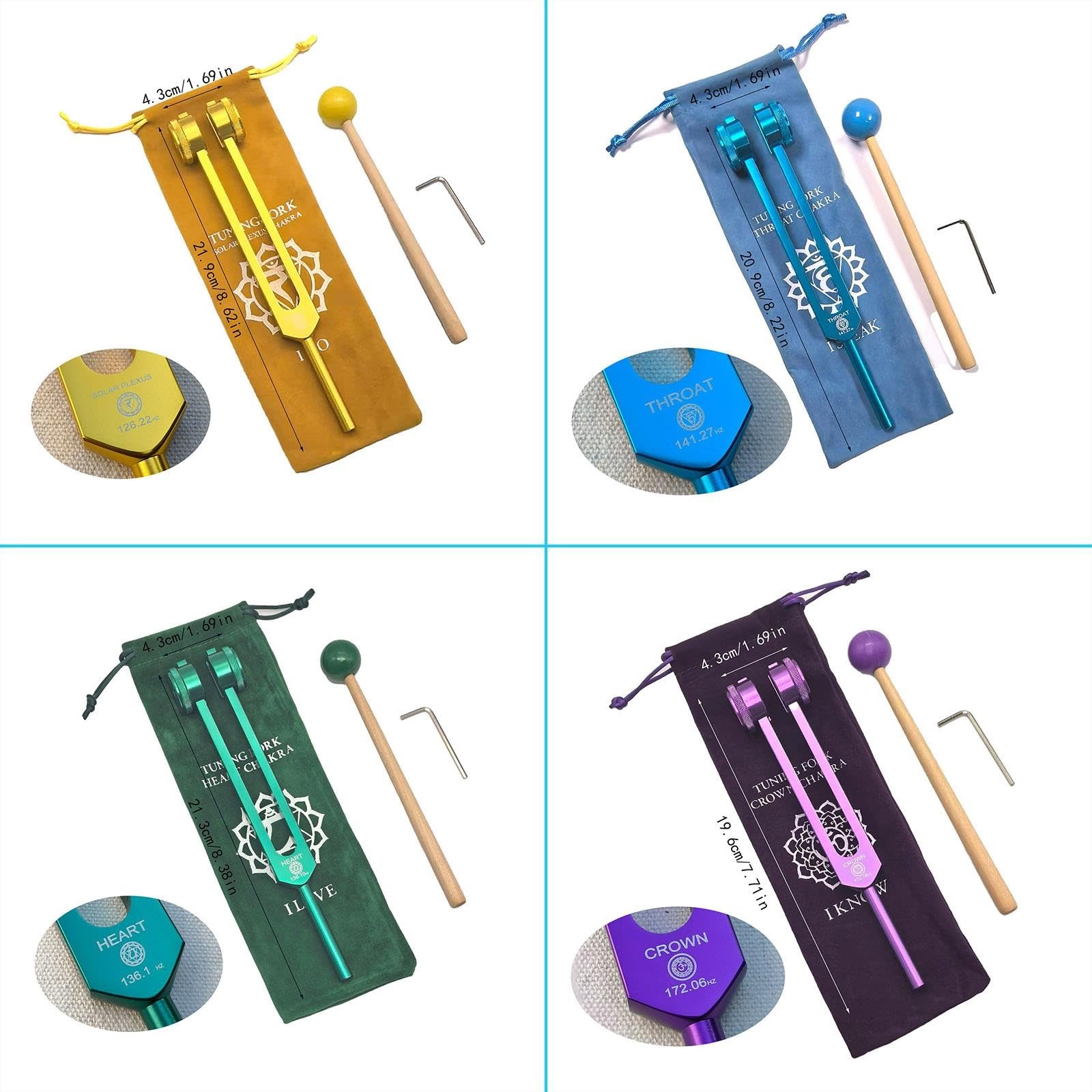 Diapasones de chakra, kit de frecuencias de chakra codificadas por colores