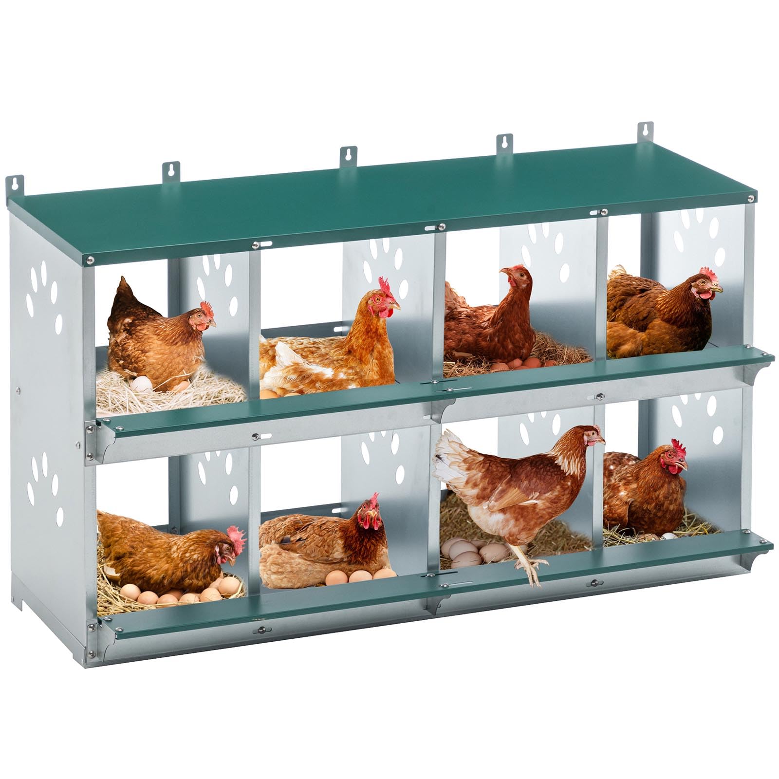 Chicken Nesting Box for Laying Eggs - 8 Room Chicken Laying Boxes, Nesting Boxes for Chickens, Heavy Duty Metal Chicken Coop, 42.72" L x 16.34" W x
