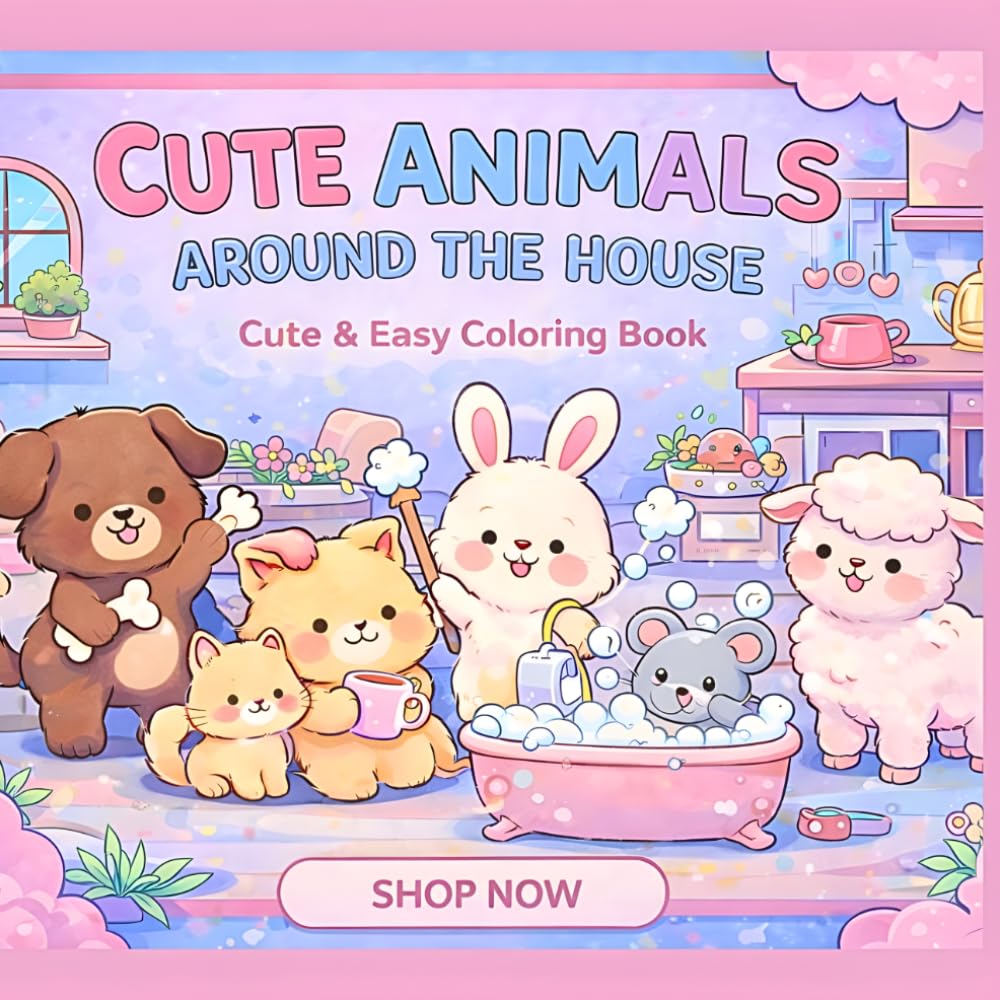 Cute Animals Around The House: Adorable Little Pets in Cozy Home Scenes for Relaxing and Creative Fun