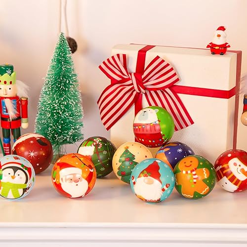 Miniatura 7 de LovesTown 25 bolas de estrés de Navidad a granel, bolas para apretar, juguetes para ansiedad de Navidad, rellenos de calcetines de Navidad para