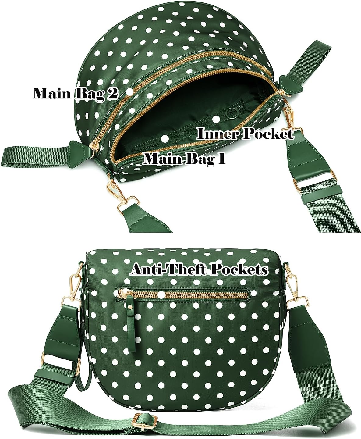 Polka Dots Crossbody Bag Bum Bag for Women,Spacious Checkered Purse Fanny Packs Belt Bag (Bean Green Polka Dots) - Image 4