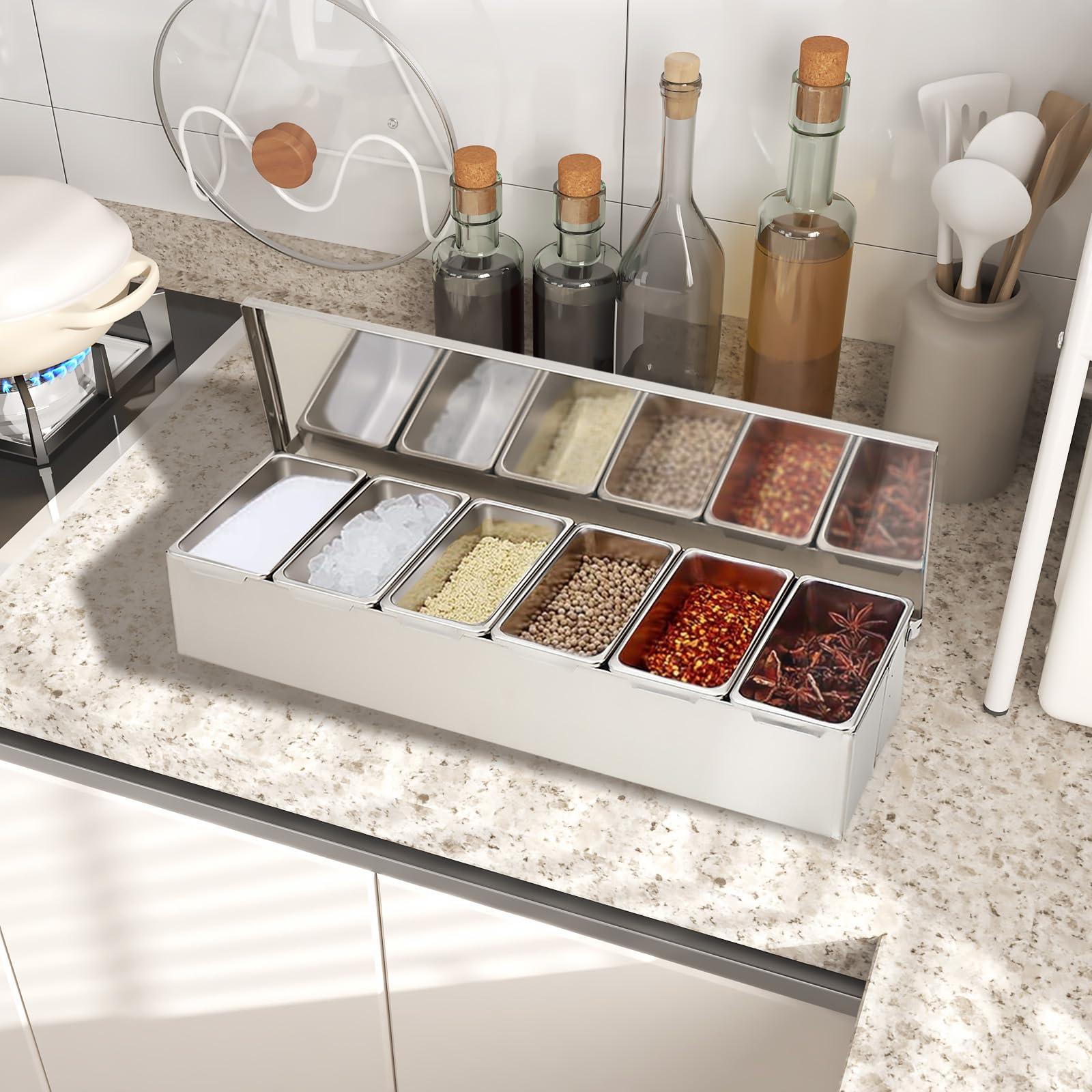 Assaisonnement Box Set, 6 Grilles, avec Couvercle et 6 Cuillère