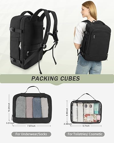 Miniatura 3 de FALARK INC - Mochila de viaje de mano, 40 L, mochila de viaje aprobada para vuelo grande con estructura de equipaje para mujer, Negro -, Mochilas de