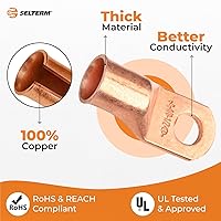 Vista 292 de SELTERM - 2 terminales de anillo resistentes para cable de batería, calibre 4 AWG, pernos de 3/8 pulgadas, terminales de calibre 4, ojales de cobre