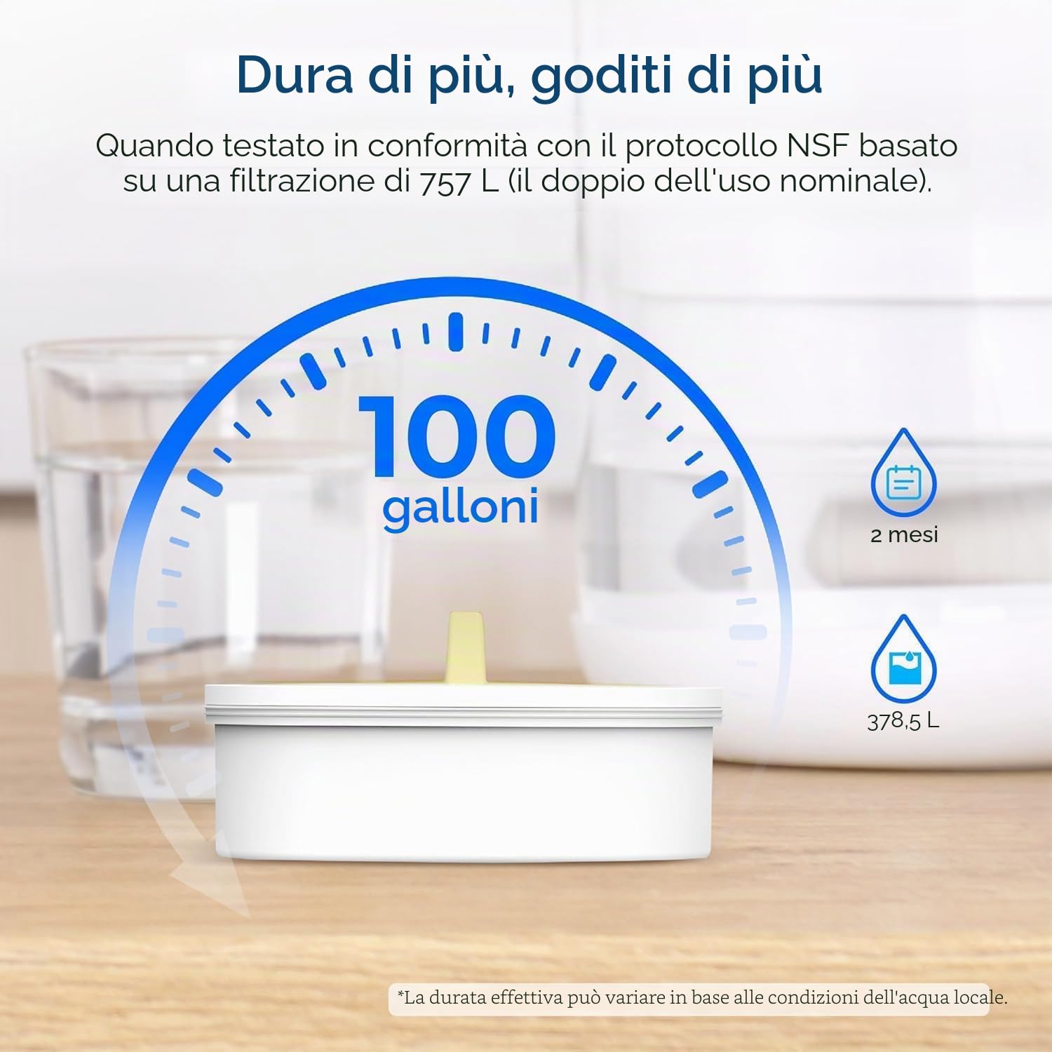 Waterdrop Caraffa Filtrante per Acqua, 2,5L, con Filtro da 2 Mesi, Certificata NSF 53 & 42 & 372, Riduce PFOA/PFOS, Cloro, Cadmio, Rame, Mercurio, WD-PT-72W