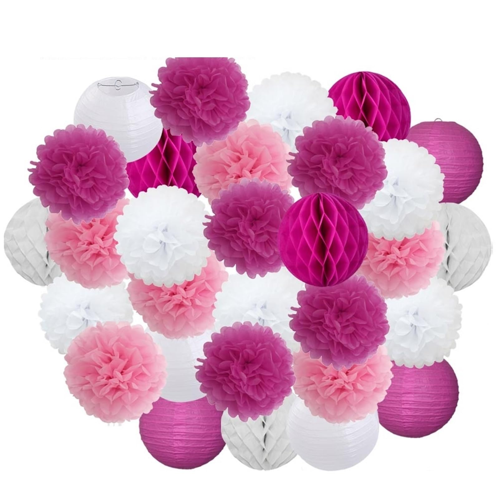 30 piezas de decoración navideña for festivales, farolillos de papel azul y blanco de 15, 20, 25 y 30 cm, for fiestas de cumpleaños, como pompones colgantes.(Rose Rode Set,6inch 15cm)
