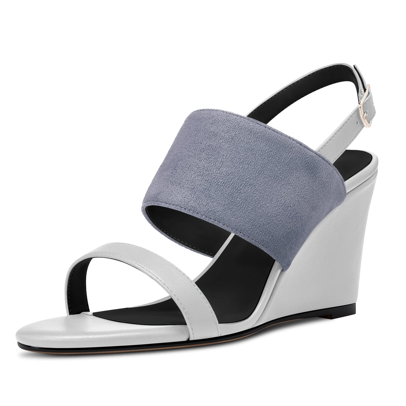 Women High Wedge Heel Peep Open Toe Sandals Slingback Buckle Office Dress 3.9 Inches Heels