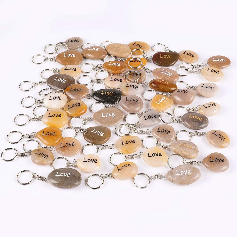 ROCKIMPACT 50PCS Love Inspirational Stones Key Chains, Engraved Natural River Rock Love-Stone Key Rings, Healing Stone Keychain (50 Pieces, LOVE)