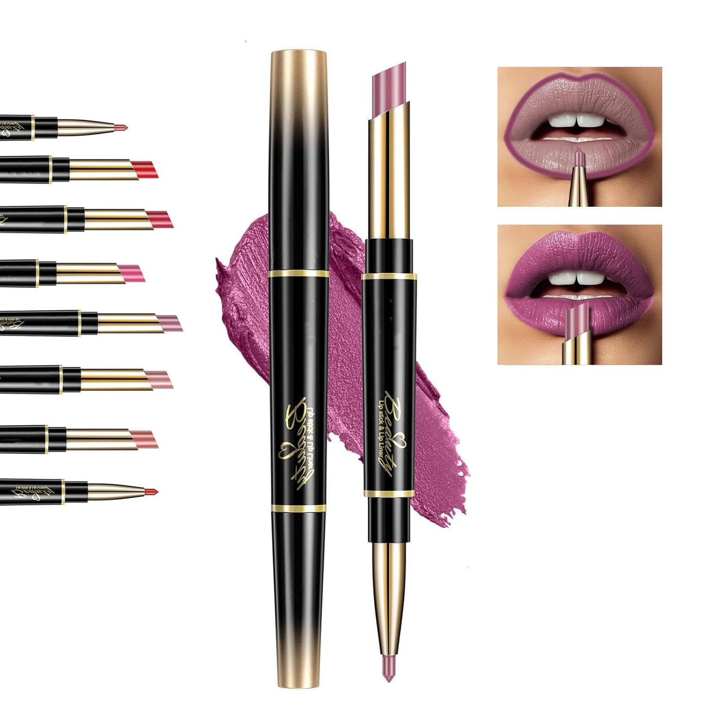 Instantaneou Lipstick, 2 in 1 Lip Liner Lipstick Set,Doubleended Lipstick