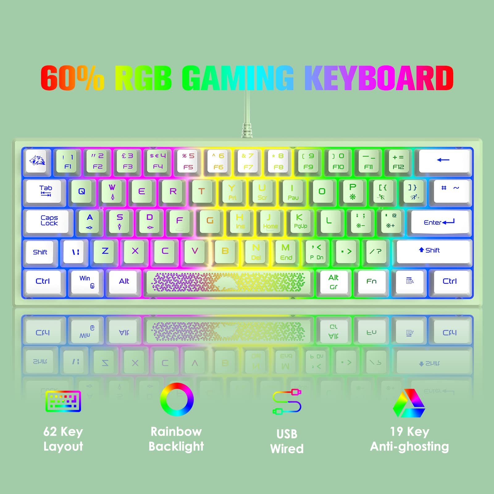 ZIYOU LANG Biała Klawiatura Gamingowa i Mysz z Podkładką, 60% Mechaniczna, RGB LED, Podświetlana przez USB, do Laptopa