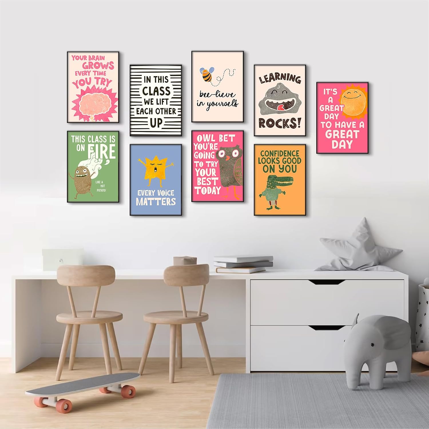 Cute Classroom Wall Art Inspirational Canvas Poster Positive Affirmations Wall Decor Growth Mindset Prints Kids Children Classroom Pictures Inspirational Quotes Artwork for School 8x10x9 Inch Unframed