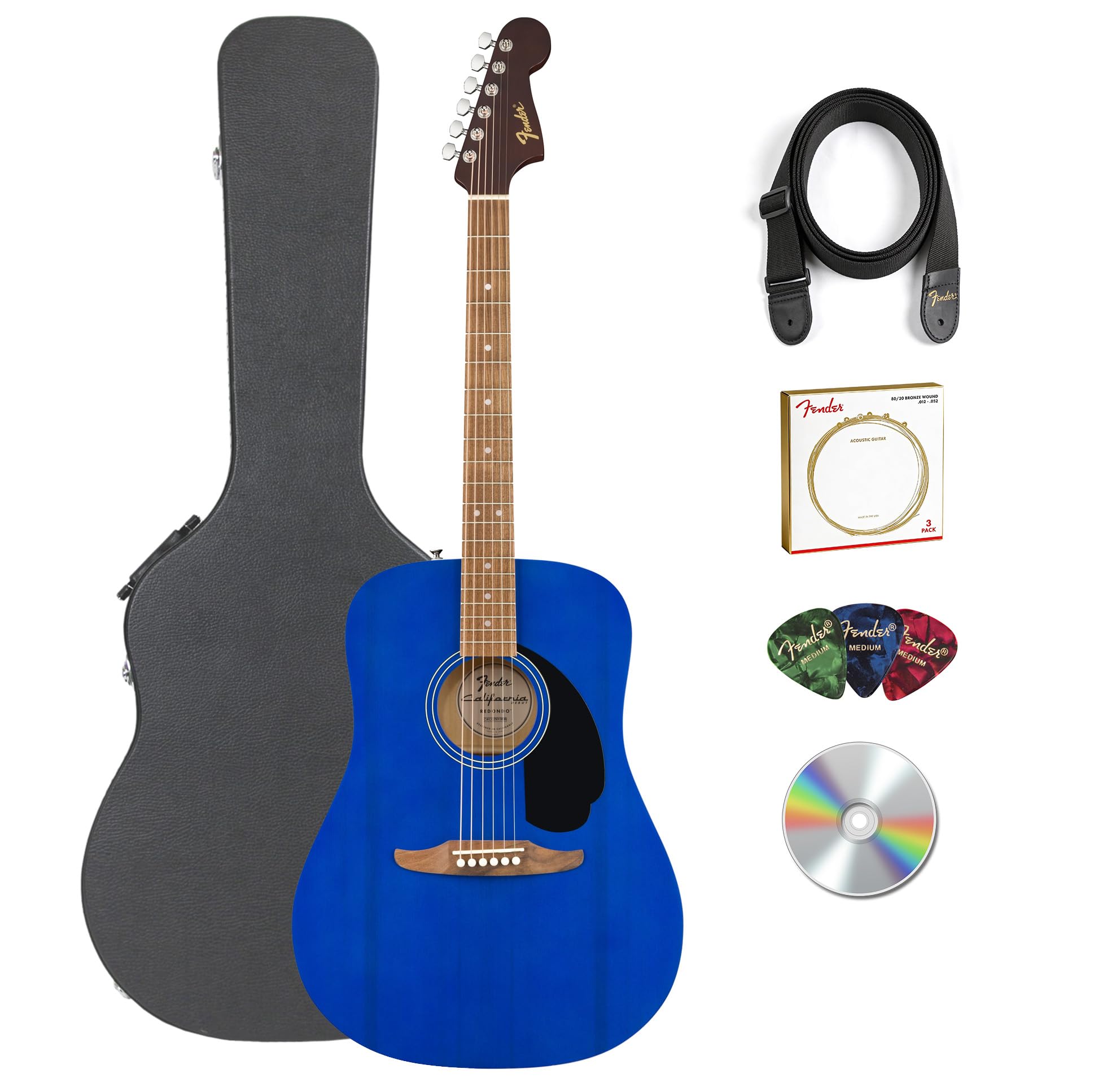 - California Redondo Acoustic Guitar - Saphire Blue Bundle with Hard Case, Strap, Strings, Picks, and Austin Bazaar Instructional Video