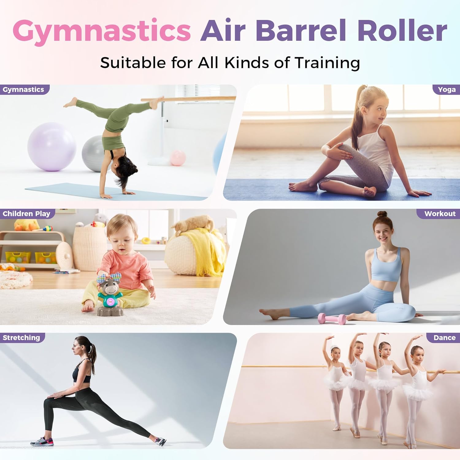 Inflatable Gymnastics Air Roller Barrel, Gymnastics Air Roller Air Barrel Inflatable Tumbling Mat, Tumble Track Backhandspring Mat Gymnastic Equipment for Yoga Training Cheerleading Home Use, 20in x 20in x 31in, Pink