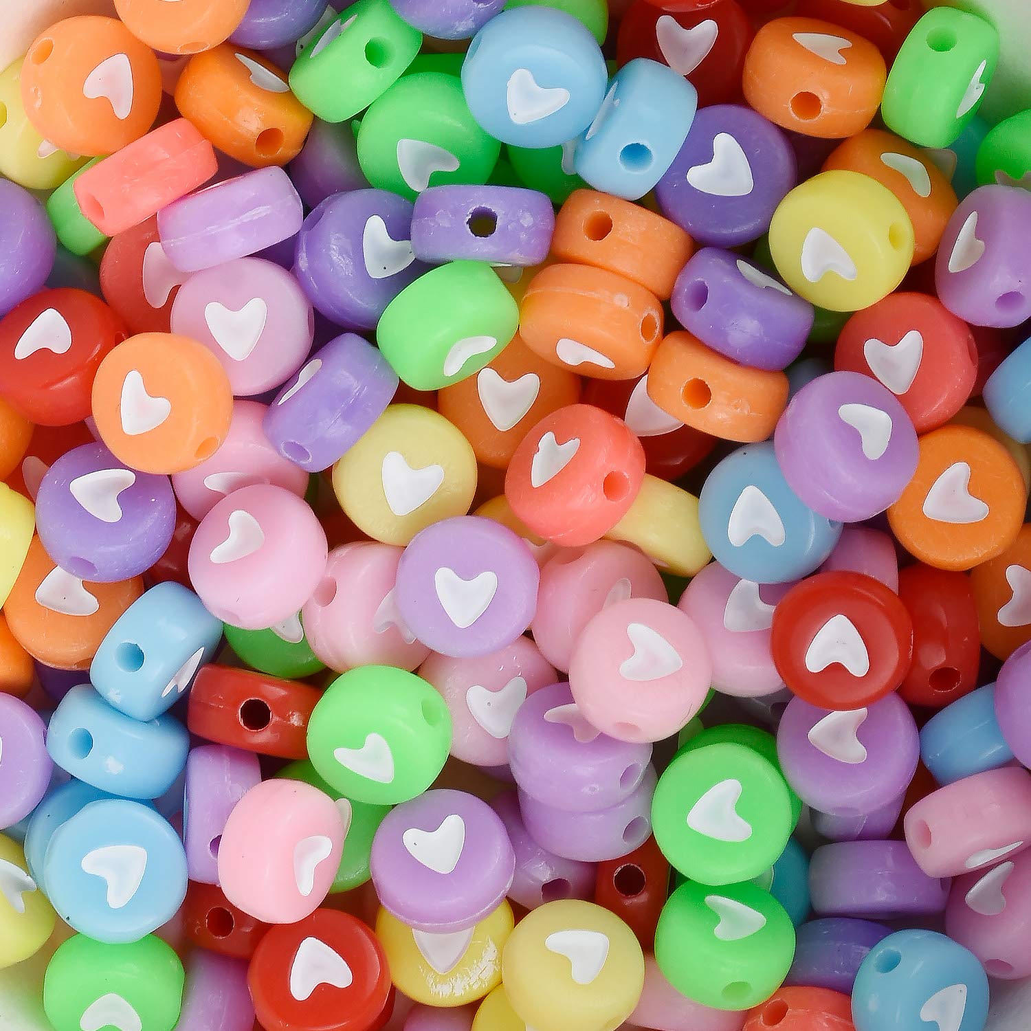 Colorful Acrylic Beads - 7mm White Little Heart Round Beads, 100pcs/lot