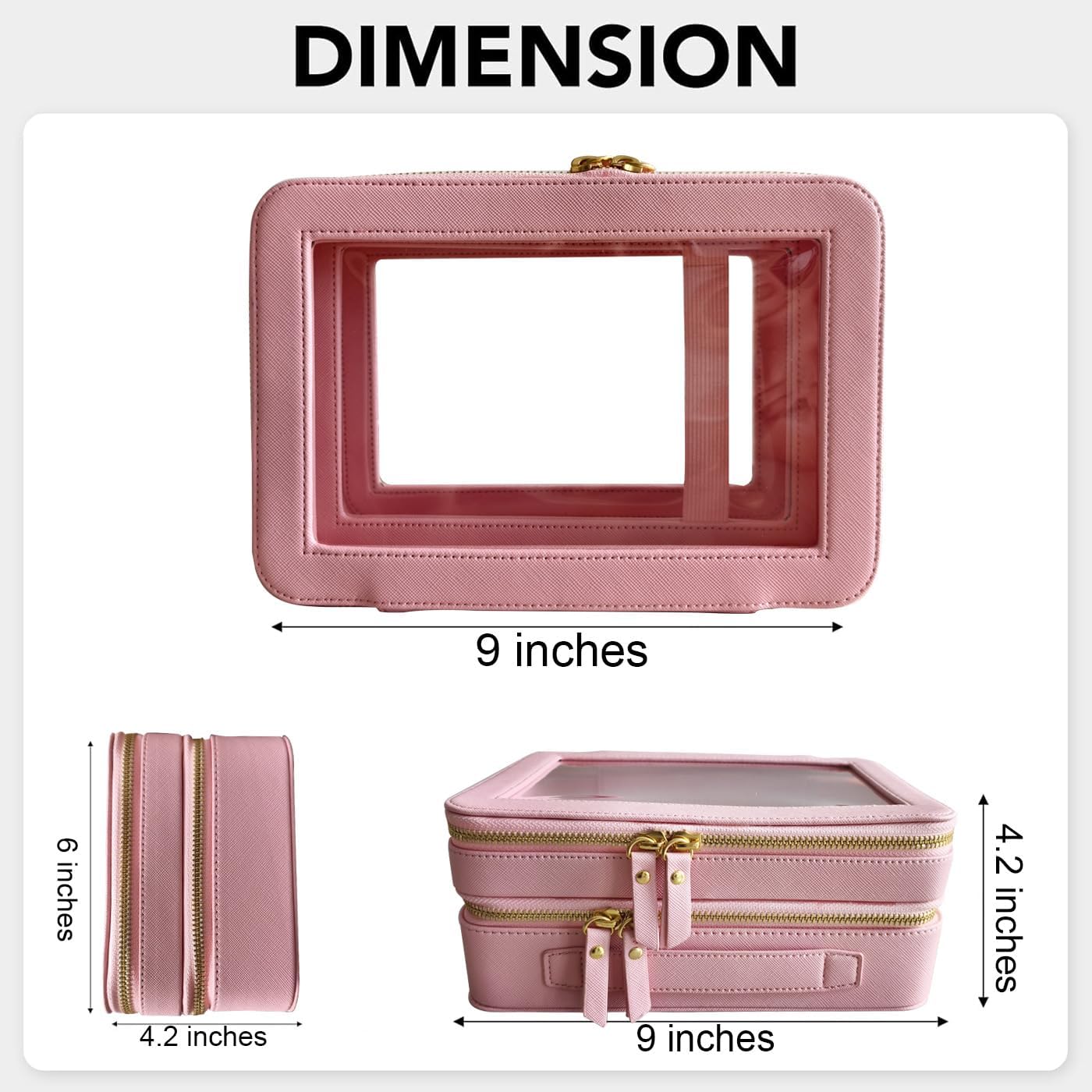 SANHECUN Clear Travel Toiletry bag Toiletry Case Carry on Travel Accessories Bag Makeup Bag Dimensions | LxWxH:9” x 6” x 4.2” (Pink, SHC-TL-2)