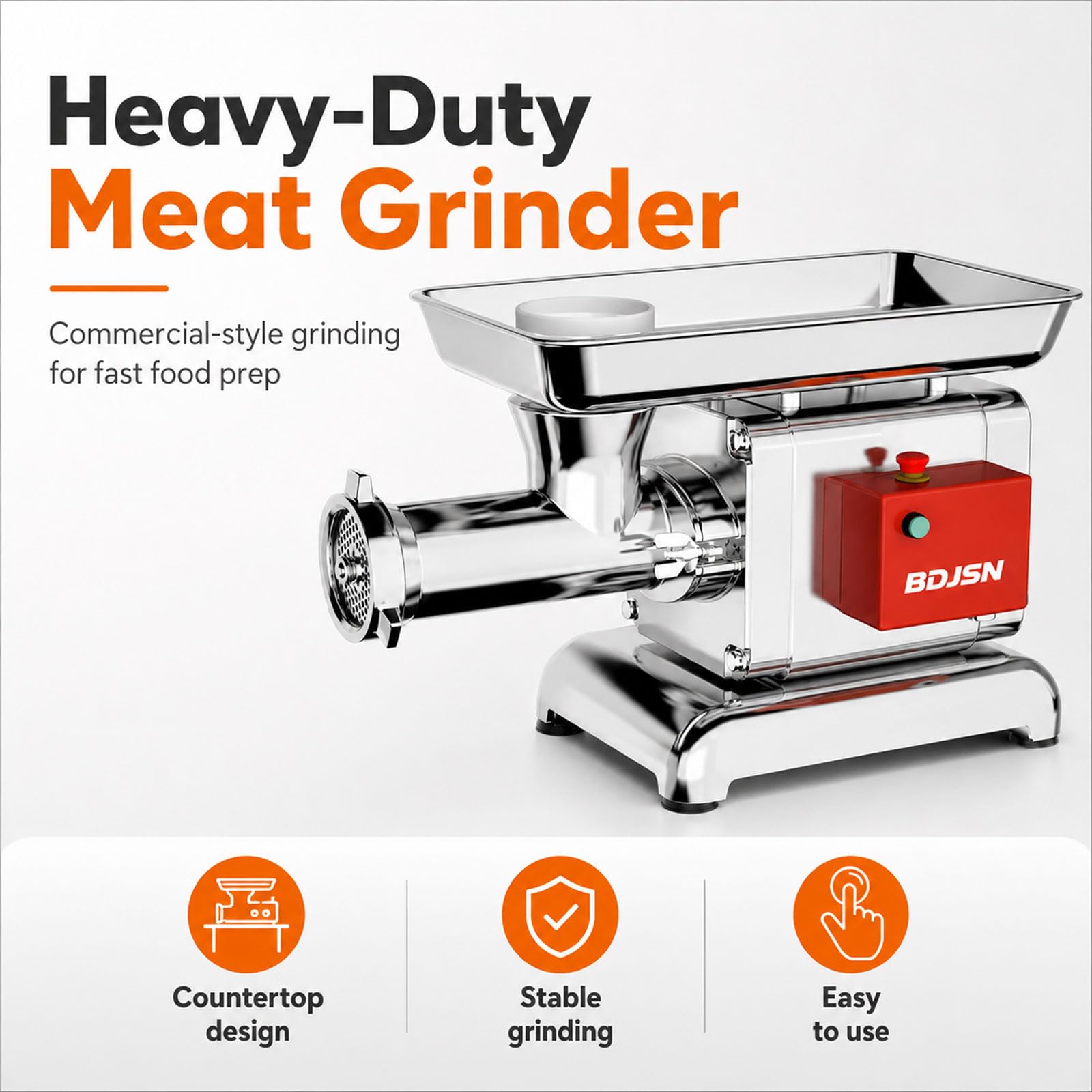 Tritacarne Elettrico, Tritacarne in Acciaio Inox da 1800 W, 350 kg/h, Tritacarne da Banco per Impieghi Gravosi con Ampio Vassoio di Alimentazione, Ideale per Carne, Insaccati