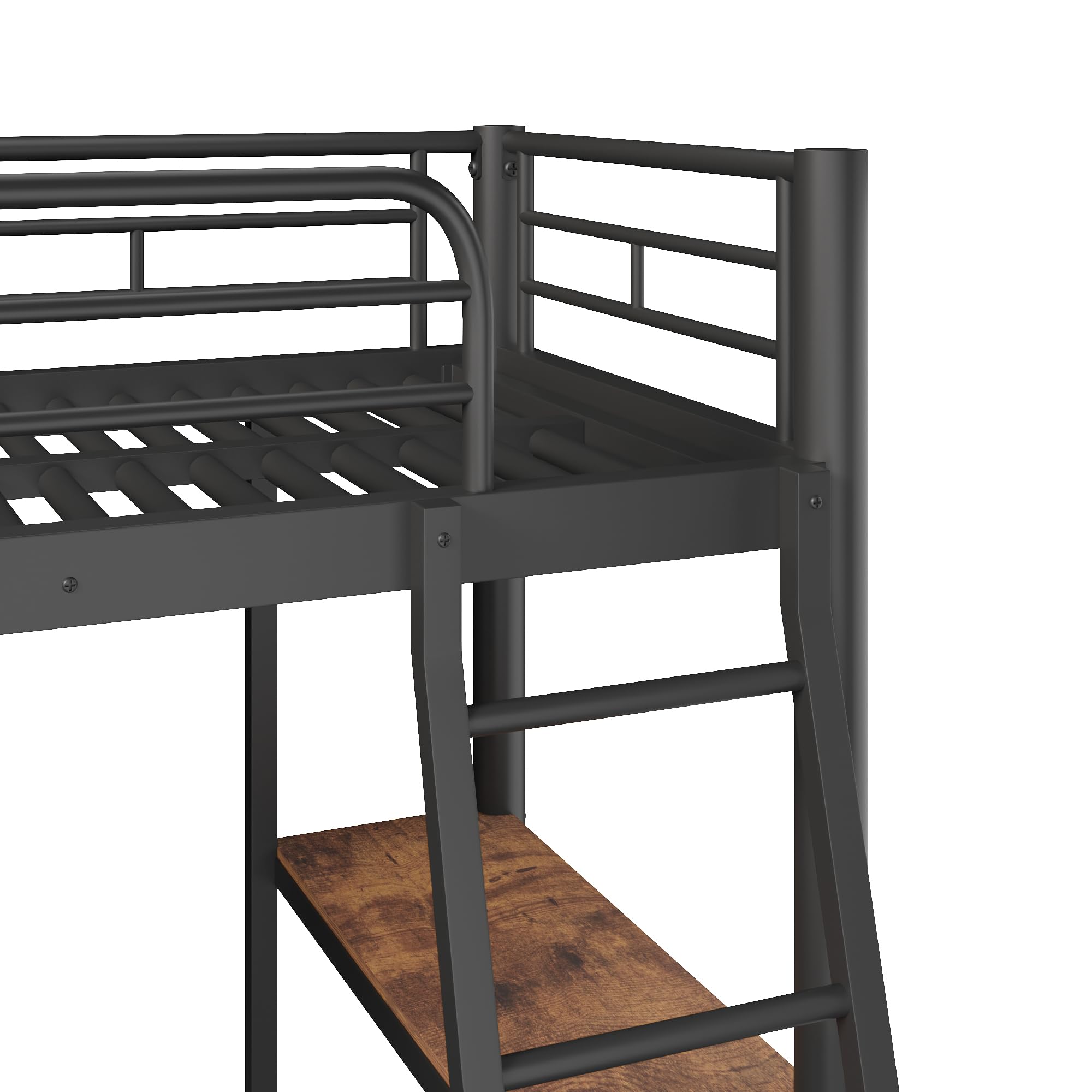 Moimhear 90 x 200 cm, letto a soppalco, due letti a castello, tavolo sotto il letto, doppia scala, ringhiera alta, nero (nero), WX001001