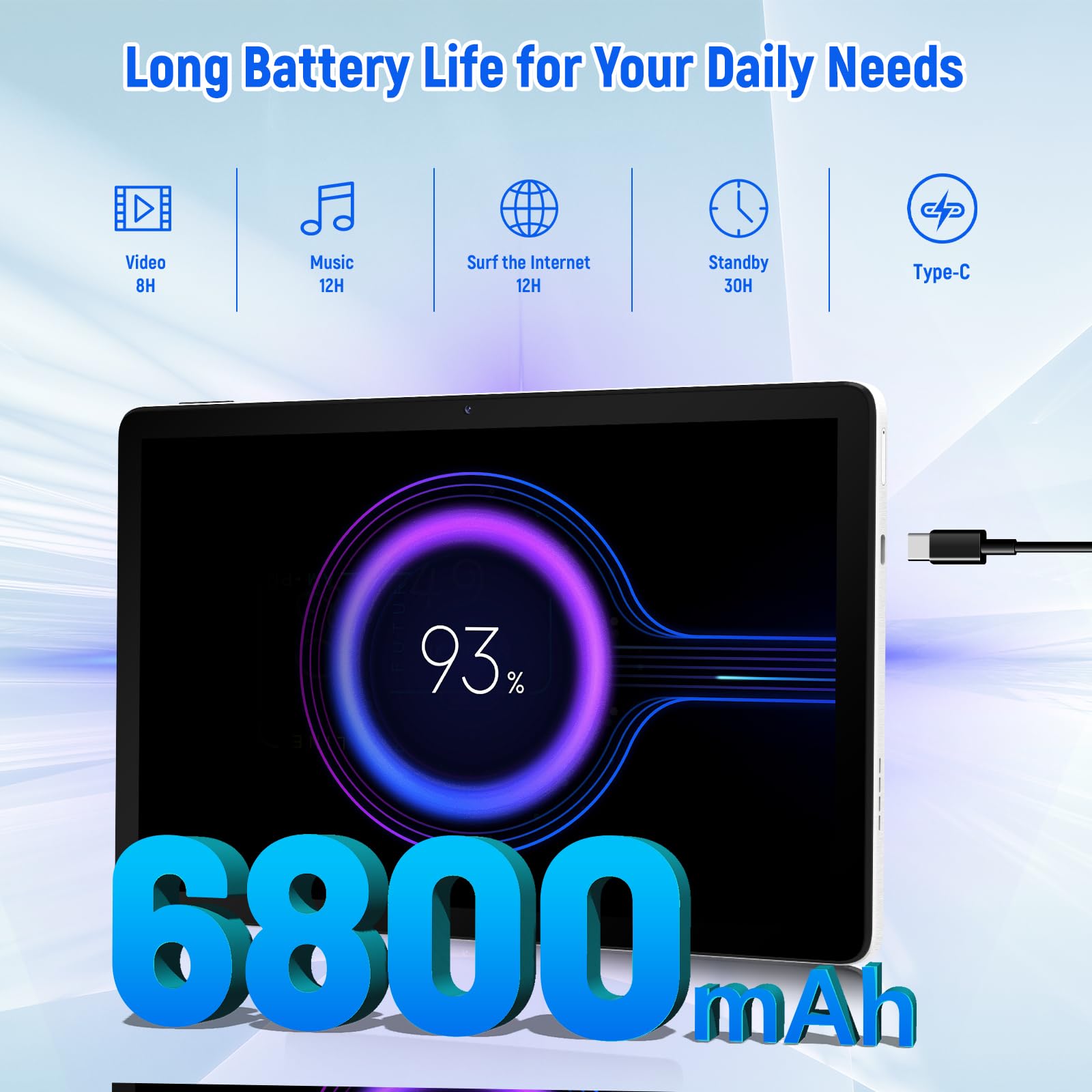 Tablet, Android 14 Tablet 11 Zoll, 16(4+12) GB RAM 128GB ROM 1TB TF Expandable, Widevide L1, Octa-Core Processor, 1280*800 IPS HD Touchscreen 6800mAh Akku WiFi 6 BT 5.3 Dual 5MP+8MP Kamera (Weiß)