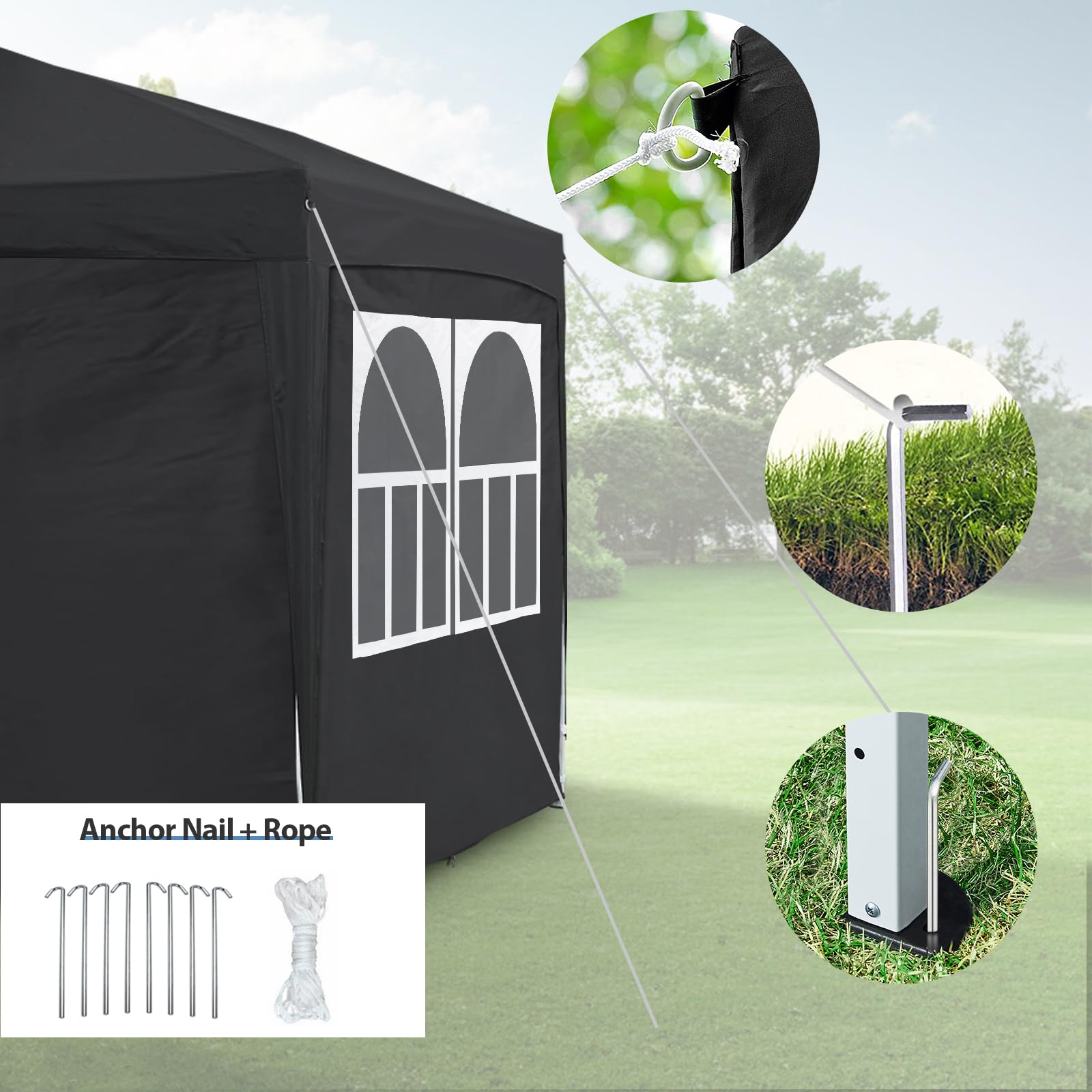 TUKAILAi Faltpavillon 3x6m, Partyzelt Pavillon mit 6 abnehmbaren Seitenwänden, Wasserdicht Stabil Gartenzelt Pavillon, Gartenpavillon für Hochzeiten, Freien, Garten (Schwarz)