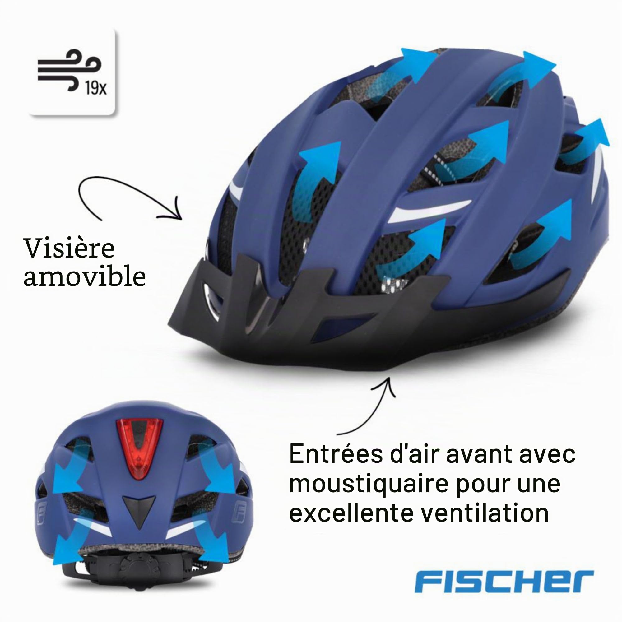 FISCHER Casque de vélo Urban Plus avec éclairage arrière LED intégré pour Homme et Femme