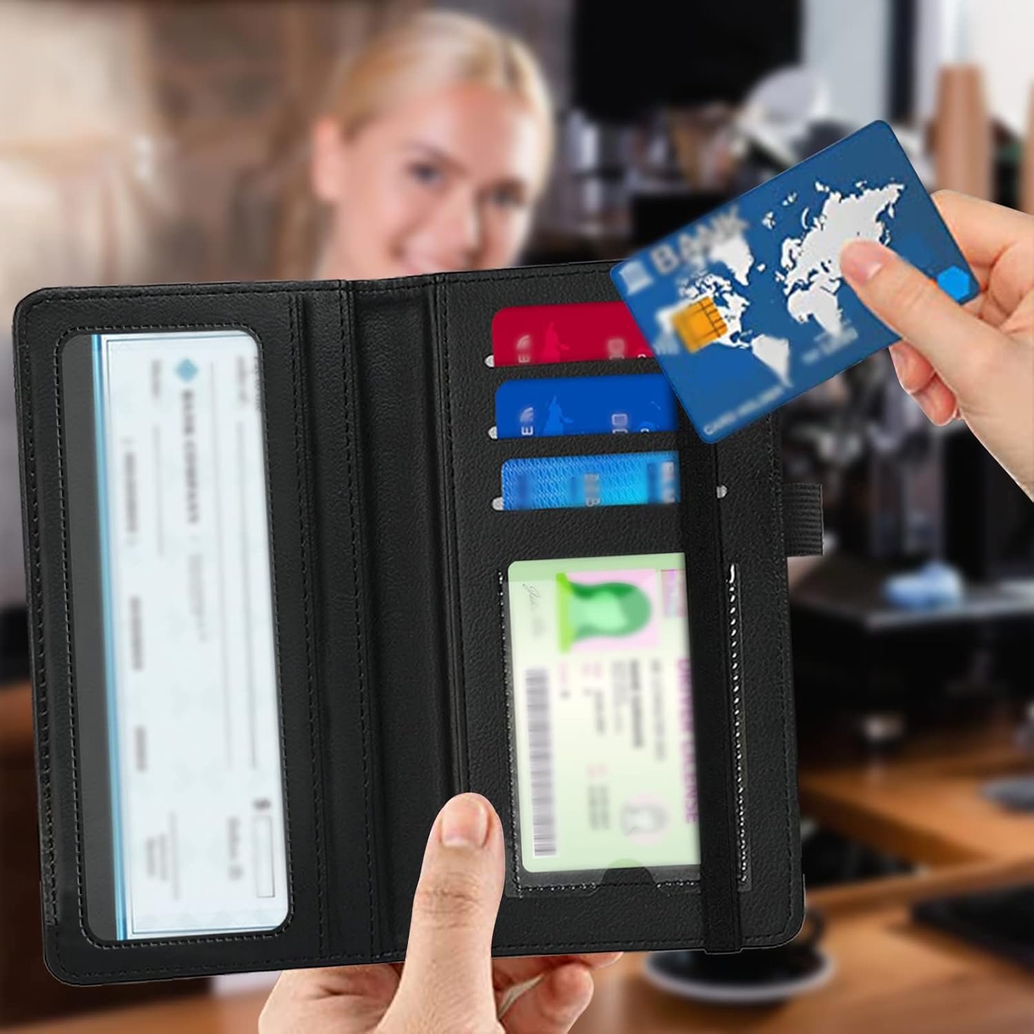 Checkbook Cover for Men and Women Personal Checkbook PU Leather Check Book Credit Card Holder Wallet with RFID Protection & Built-in Pen Holder for Duplicate Checks,Beach Coconut Tree - Image 6