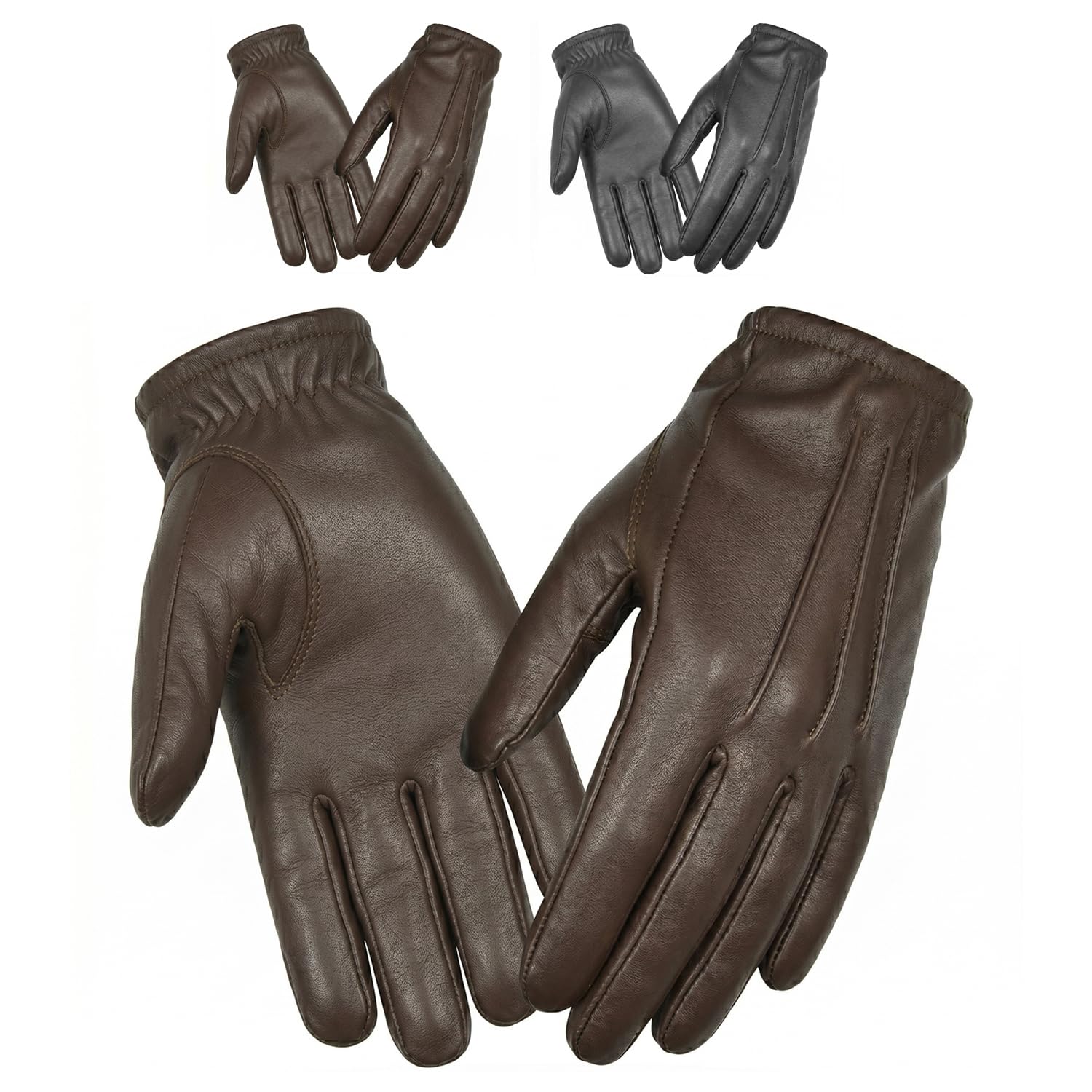 Genuine Leather Kevlar Lined Protective Work Gloves Mens – Heavy Duty Cut Resistant Heat Resistant Fire Resistant Safety Gloves for Police Security SIA Construction Industrial Use, ( Brown, L )