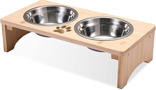 MRECHIR Cuencos elevados para mascotas para gatos y perros cuencos elevados de bambú para perros y gatos pequeños 4 pulgadas de alto