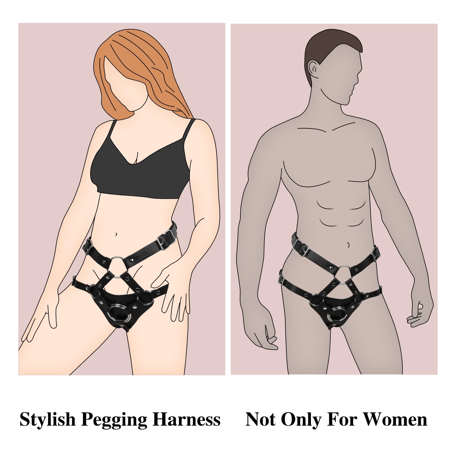 Strap On Harness for Women Lesbians Pegging Men, High Waisted BDSM Hip Bondage Sex Restraints Strapon Dildo Leather Strap Belt Toy for Couple Gay Sissy Pleasure,: Black