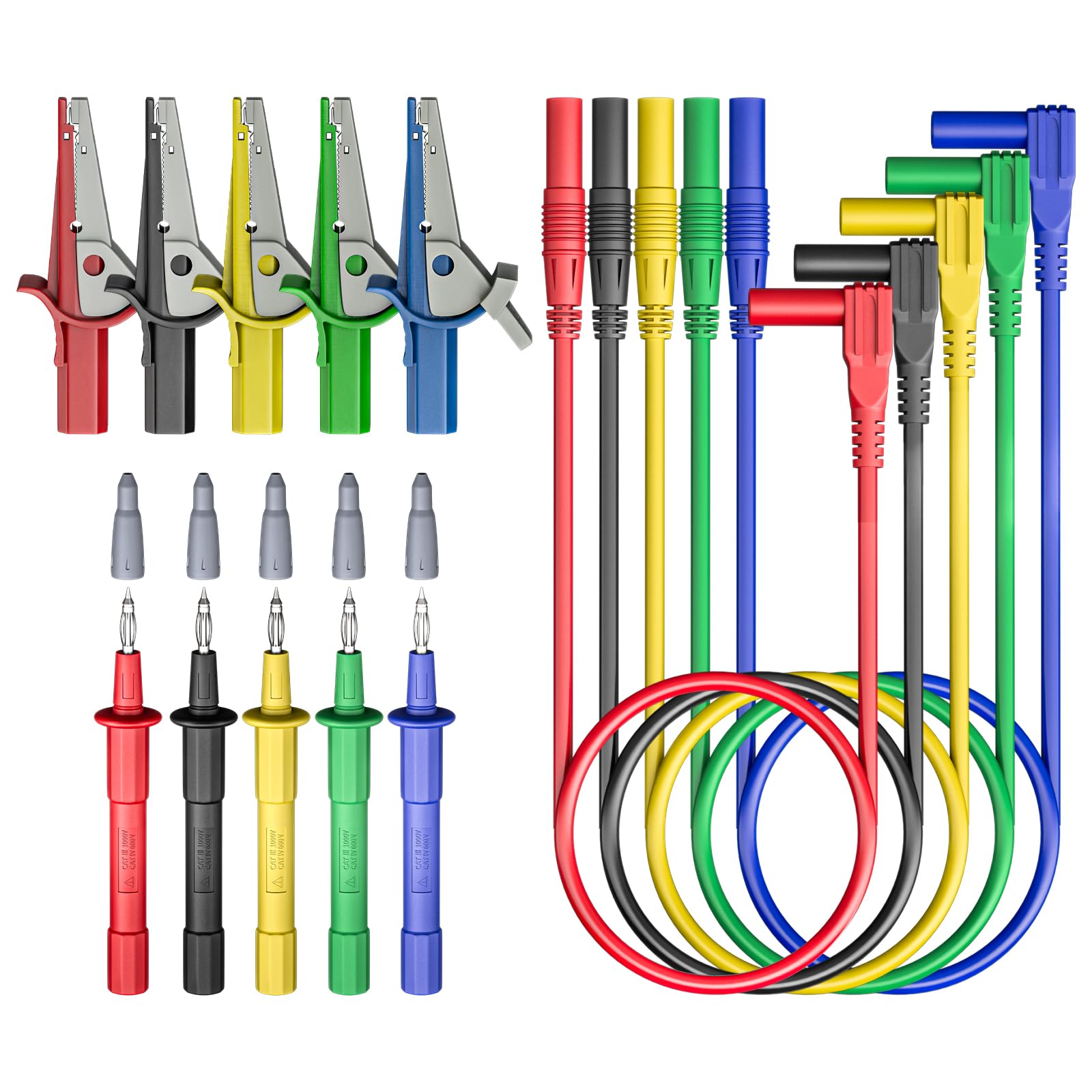 Lot de 15 câbles de test multimètre - Fiche banane de 4 mm - Pinces