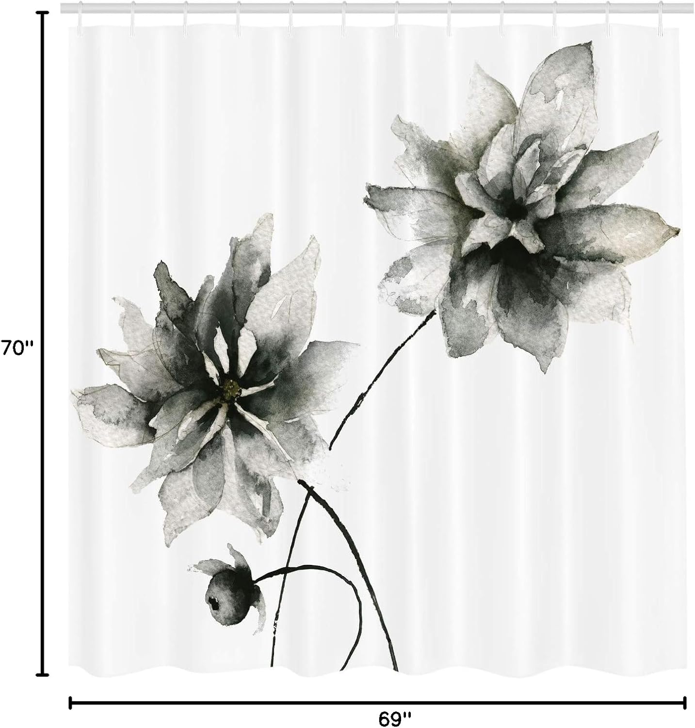 Ambesonne Watercolor Flower Shower Curtain, Flora Drawing Soft Spring Colors Retro Style Floral Artwork, Cloth Fabric Bathroom Decor Set with Hooks, 70" Long, Sage Green
