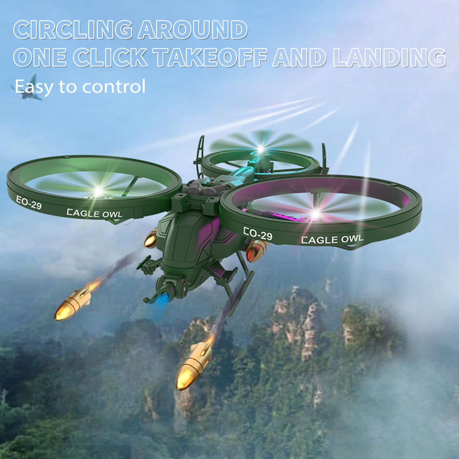 Goolsky Mini Drone con 480P Cámara para Adultos y Niños, 2,4 GHz RC Cuadricóptero con Despegue, Aterrizaje con un Clic/Estabilización de Giroscopio/Orientación Automática/Volteo/Luces LED