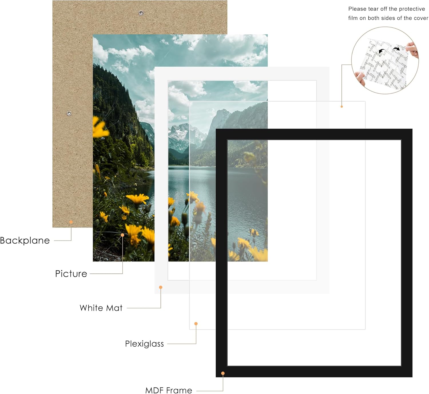 Picrit 14x18 Picture Frame 3 Pack, Black Poster Frame, Display Poster 12 x 16 with Mat or 14 x 18 without Mat for Horizontal or Vertical Wall Mounting