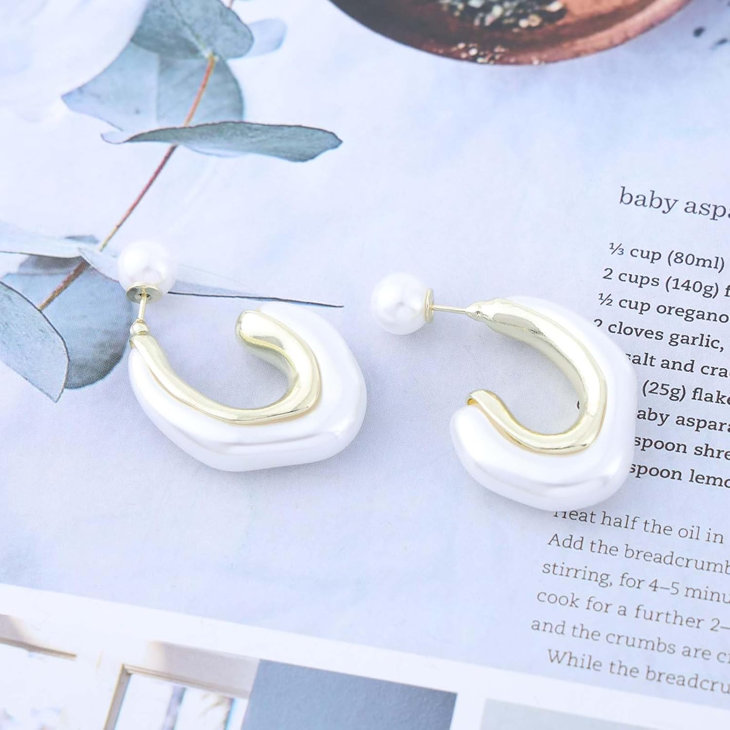 Vintage Pearl Hoop Earrings Pearl C Shape Earrings Chunky Gold Hoop Earrings Boho Pearl Stud Earrings Baroque Pearl Dangle Earrings Jewelry for Women - Image 3