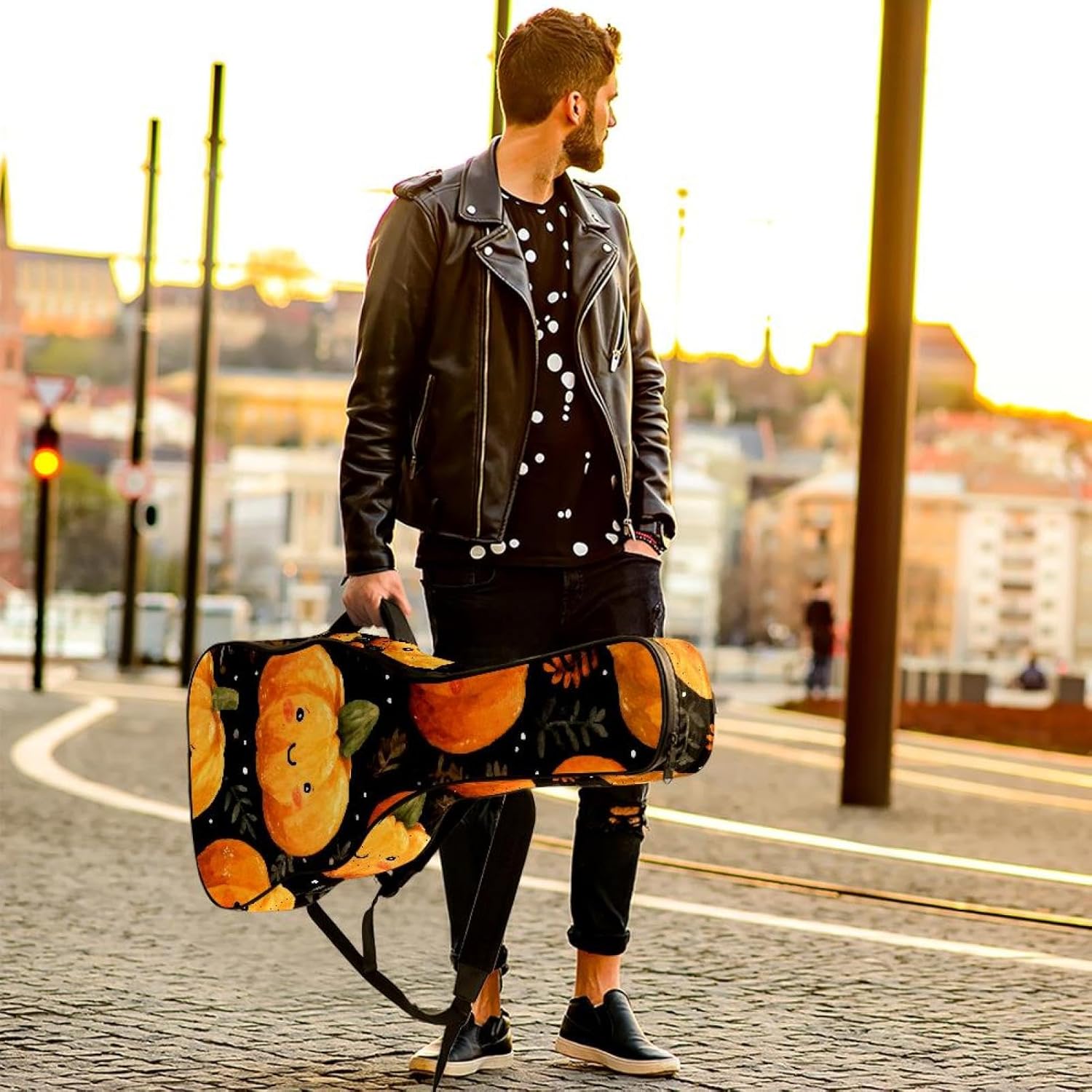 Acoustic Guitar Gig Bag 10mm Thick Padding, Soft Waterproof Guitar Case with Adjustable Backpack Straps for 40-42 Inch Guitar, Watercolor Seamless Halloween Pumpkins