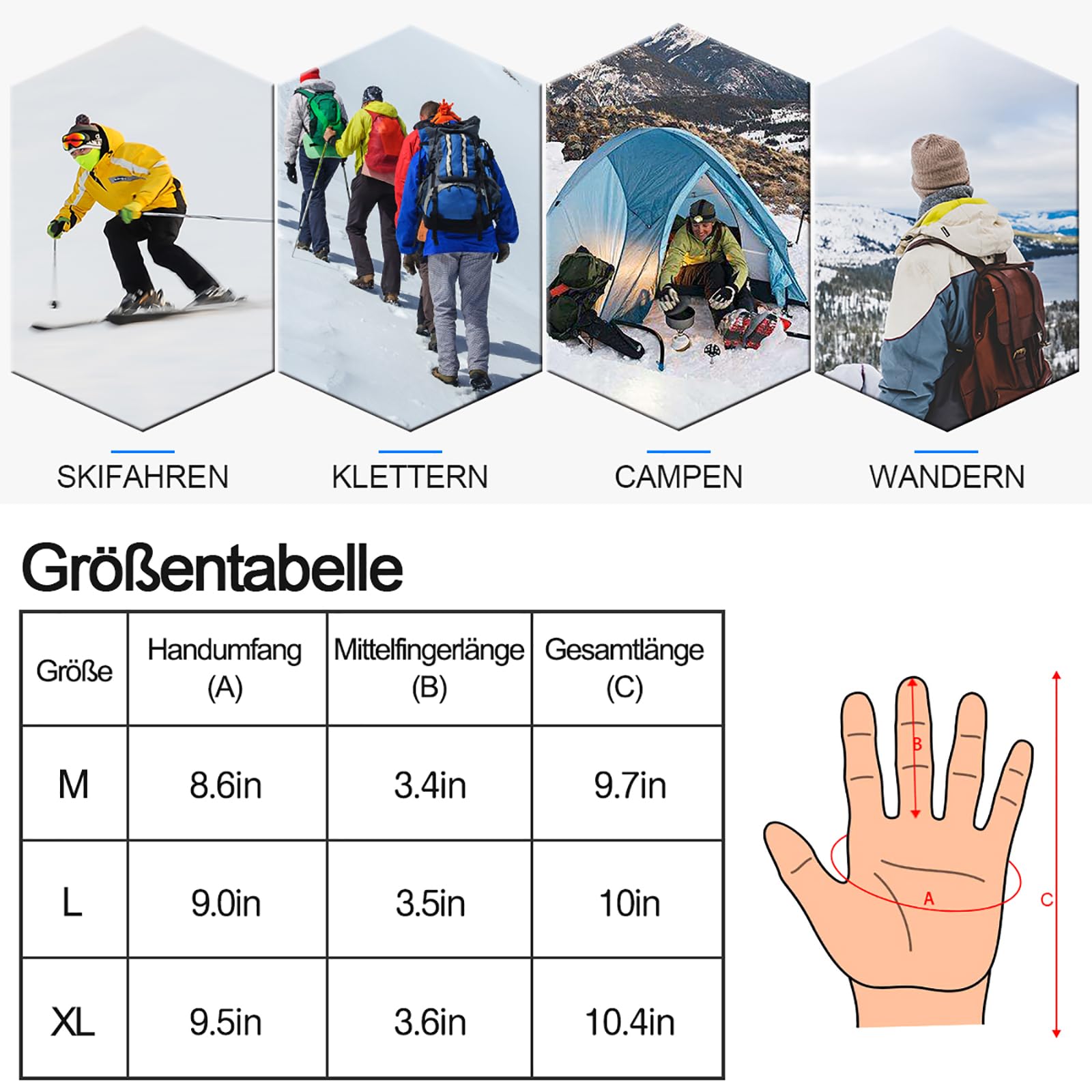 Cevapro Skihandschuhe Warme Winterhandschuhe wasserdichte Snowboard HandschuheTouchscreen Handschuhe für Herren Frauen zum Wintersport wie Skifahren Motorradfahren Fahrradfahren