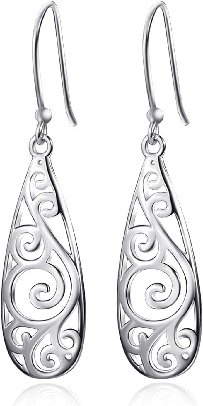 Sterling Silver Vintage Drop Flower Dangle Filigree Earrings Jewellery Gifts for Women